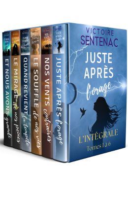 Couverture de la saga "Juste après l'orage – Intégrale" par Victoire Sentenac, six tomes d’une saga contemporaine addictive sur la résilience, le handicap, l’amour et l’amitié