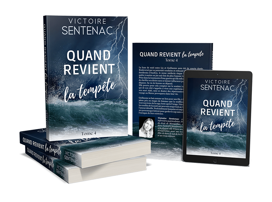 Couverture du roman "Quand revient la tempête – Tome 4" par Victoire Sentenac, quatrième tome d’une saga contemporaine addictive sur la résilience, le handicap, l’amour et l’amitié
