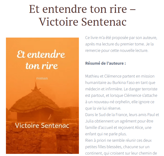 Chronique littéraire du roman "Et entendre ton rire"