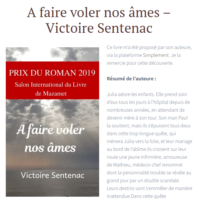 Chronique littéraire du roman "À faire voler nos âmes"